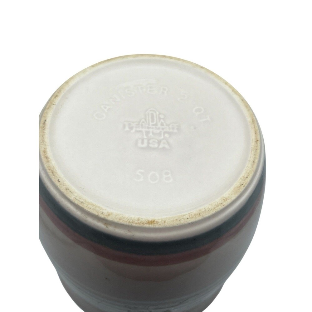 Vintage Pfaltzgraff Aura Pink Blue Striped Canister Jar 8” Lid USA Stoneware - Picture 4 of 4